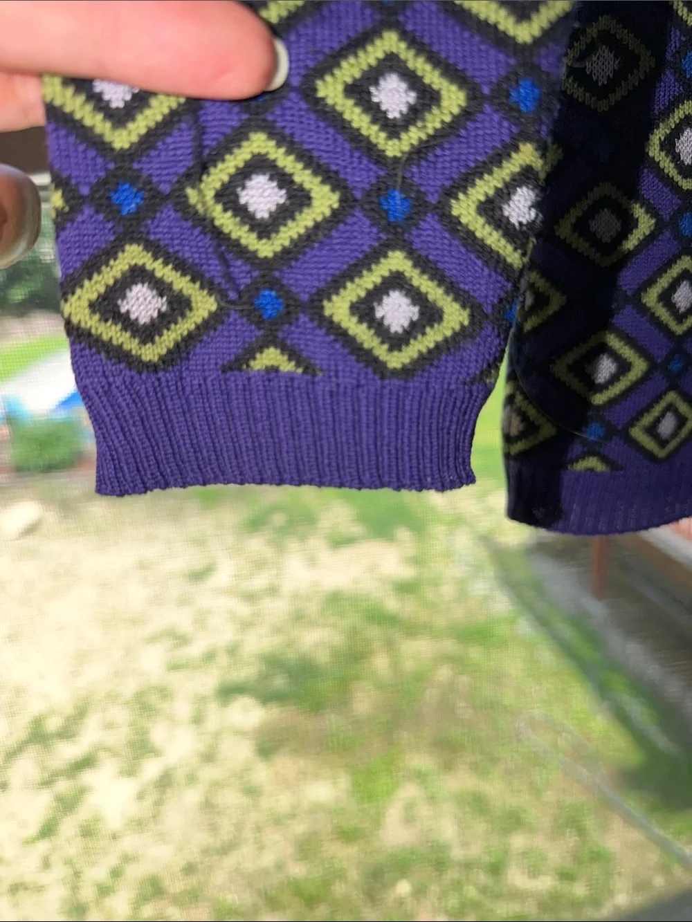 Versace Purple Geometric Diamond-Print Crewneck Sweater- see pics for flaws
